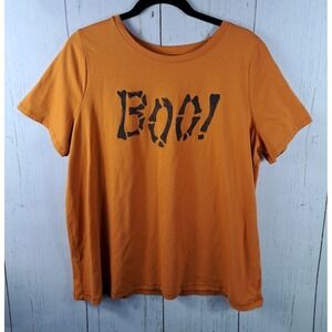 Sonoma Plus Size 0X Womens Orange Boo Graphic Short Sleeve Top